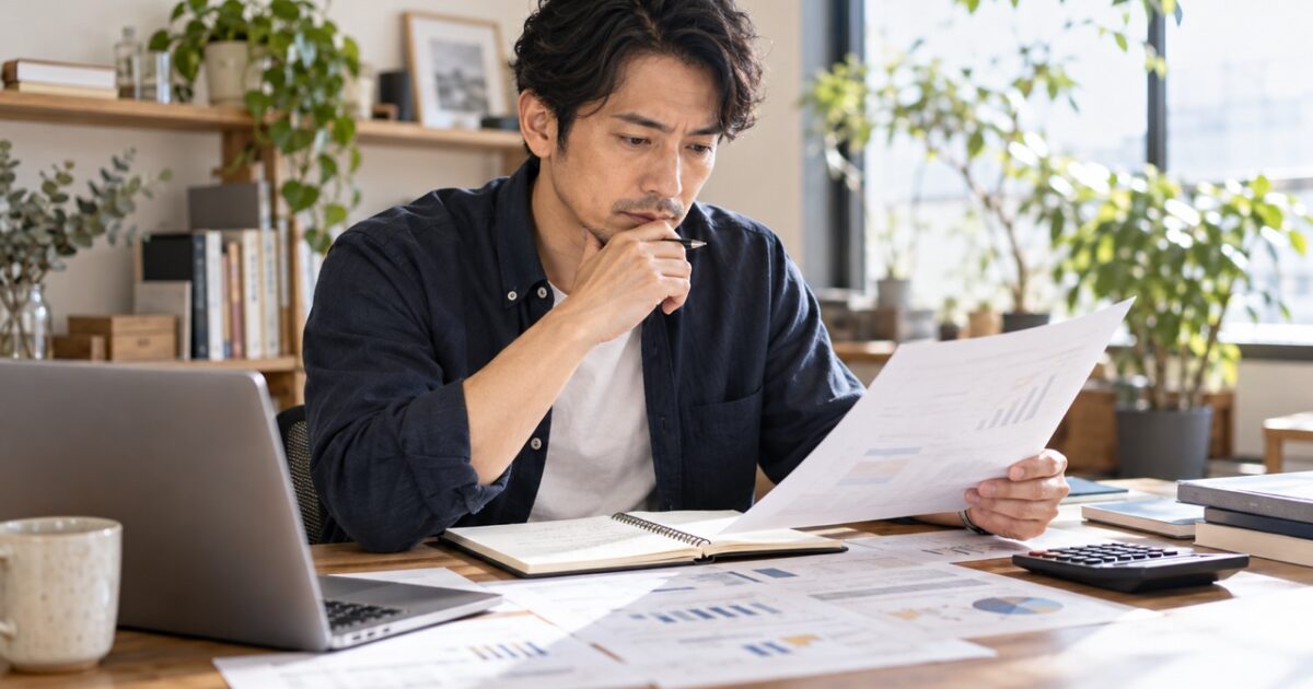 独立・起業の事業計画を確認する人物