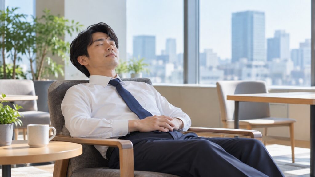 睡魔対策として短い仮眠を取る人 | 日本白井新聞 睡魔対策として昼休みに短い仮眠を取る人